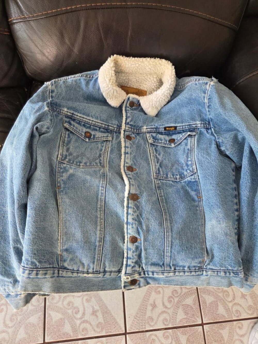 Vintage Wrangler Sherpa Lined Denim Western Jacket Women’s Size 10 USA Made